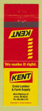 Matchbook Cover - Kent Feeds Crete Lumber Farm Supply Crete NE