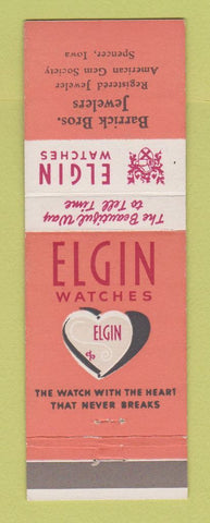 Matchbook Cover - Elgin Watches Barrick Bros Jewelry Spencer IA