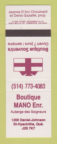 Matchbook Cover - Boutique Mano St Hyacinthe QC