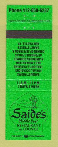 Matchbook Cover - Saide's Middle East Restaurant New Castle PA