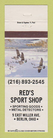 Matchbook Cover - Red's Sport Shop Sporting Goods Metal Detectors Berlin OH