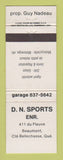 Matchbook Cover - DN Sporting Goods Bellechasse QC WEAR