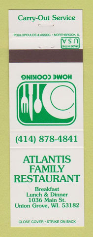 Matchbook Cover - Atlantis Family Restaurant Union Grove WI