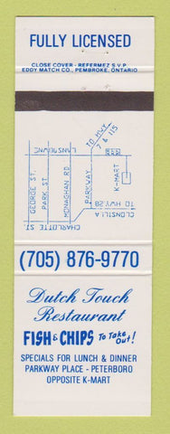 Matchbook Cover - Dutch Touch Restaurant Peterborough ON