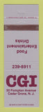 Matchbook Cover - CGI Restaurant Cedar Grove NJ