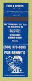 Matchbook Cover - Pub Benny's Restaurant Haverhill MA