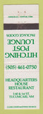 Matchbook Cover - Headquarters House Restaurant Tucumcari NM WEAR