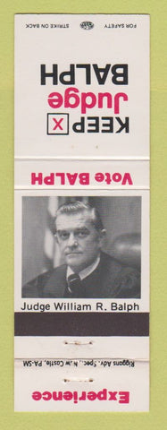 Matchbook Cover - Judge William Balph Election New Castle Butler County PA
