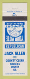 Matchbook Cover - Jack Allen County Clerk Douglas County IL Election