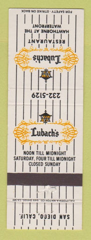 Matchbook Cover - Lubach's Restaurant San Diego CA