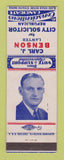 Matchbook Cover - Carl Benson City Solicitor Election