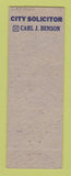 Matchbook Cover - Carl Benson City Solicitor Election