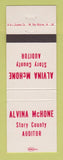 Matchbook Cover - Alvina McHone Story County Auditor Election IA WEAR