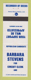 Matchbook Cover - Barbara Stevens Circuit Clerk Election