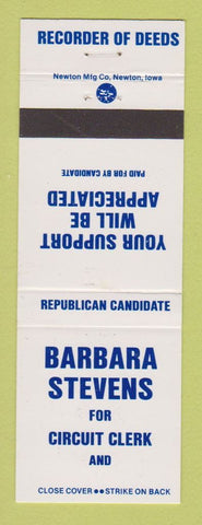 Matchbook Cover - Barbara Stevens Circuit Clerk Election