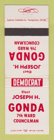 Matchbook Cover - Joseph Gonda 7th Ward Councilman Election Cleveland?