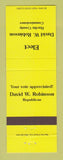 Matchbook Cover - David Robinson Hardin County Commissioner Election YELLOW