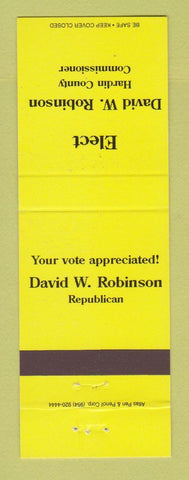Matchbook Cover - David Robinson Hardin County Commissioner Election YELLOW