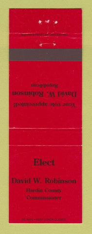 Matchbook Cover - David Robinson Hardin County Commissioner Election RED