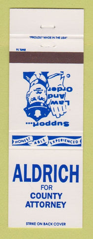 Matchbook Cover - Aldrich for County Attorney election