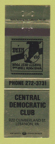 Matchbook Cover - Central Democratic Club Lebanon PA
