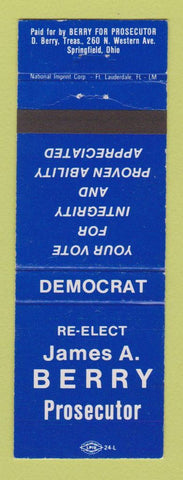 Matchbook Cover - James Berry Prosecutor Election Springfield OH