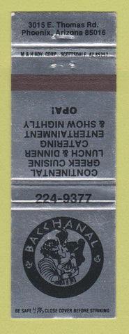 Matchbook Cover - Bacchanal Restaurant Greek Phoenix AZ