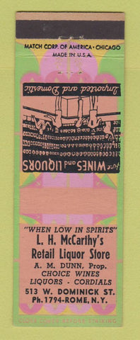 Matchbook Cover - LH McCarthy's Liquor Store Rome NY WORN BACK