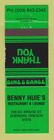 Matchbook Cover - Benny's Huie's Restaurant Lounge Sheridan OR