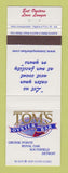 Matchbook Cover - Tom's Oyster Bar Grosse Pointe Royal Oak Detroit Southfield MI
