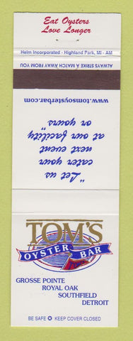 Matchbook Cover - Tom's Oyster Bar Grosse Pointe Royal Oak Detroit Southfield MI