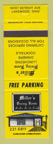 Matchbook Cover - Miller's Dining Room Lakewood OH