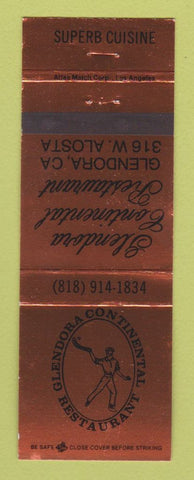 Matchbook Cover - Glendora Continental Restaurant Glendora CA