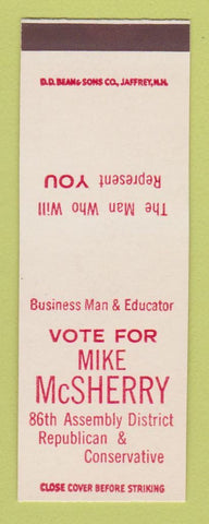 Matchbook Cover - Mike McSherry 86th Assembly Disctrict Election DD BEAN SAMPLE