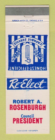 Matchbook Cover - Robert Rosenburgh for Council President Election