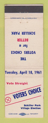 Matchbook Cover - Schiller Park Village Election 1961 IL Edward Bluthardt