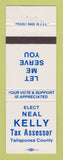 Matchbook Cover - Neal Kelly Tax Accessor Election Tallapoosa County AL