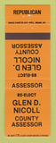 Matchbook Cover - Glen Nicoll County Accessor Election