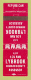 Matchbook Cover - Lou Ann Lynbrook Howard County Assessor Election WEAR