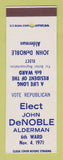 Matchbook Cover - John DeNoble Alederman Election 1971 DD Bean SAMPLE