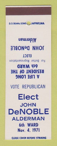 Matchbook Cover - John DeNoble Alederman Election 1971 DD Bean SAMPLE