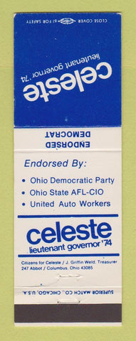 Matchbook Cover - Dick Celeste for Lieutenant Governor OH Ohio 1974