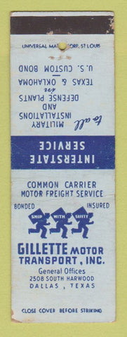 Matchbook Cover - Gillette Motor Transport Dallas TX WEAR