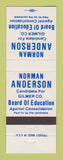 Matchbook Cover - Norman Anderson Gilmer County Board of Education