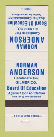 Matchbook Cover - Norman Anderson Gilmer County Board of Education