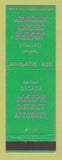 Matchbook Cover - George Joseph District Attorney Election