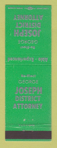 Matchbook Cover - George Joseph District Attorney Election