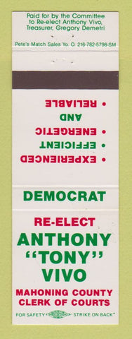Matchbook Cover - Anthony Tony Vivo Mahoning County of Clerks Election OH