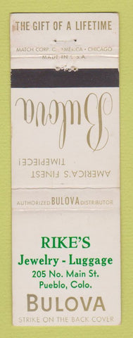 Matchbook Cover - Bulova Watches Rike's Jewelry Luggage Pueblo Colorado
