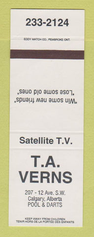 Matchbook Cover - TA Verns Calgary AB billiards darts SAMPLE WEAR